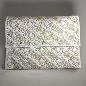 Vintage Silk Maison Noël Paris Quilted Gold Embroidered Cosmetic Travel Case